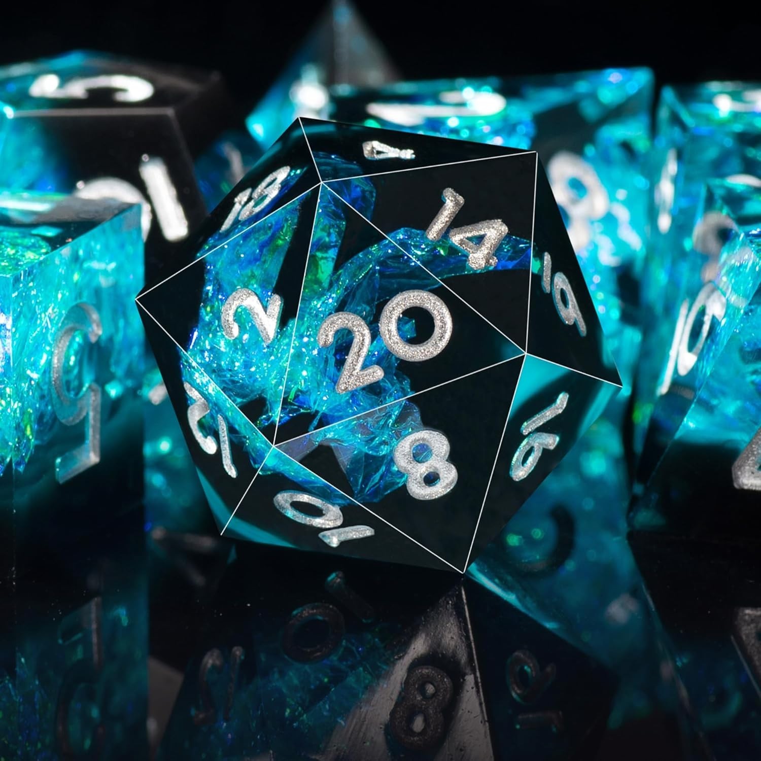 7-Die DND Dice Set Handmade Sharp Edge Polyhedral Dice for Dungeons and Drago...