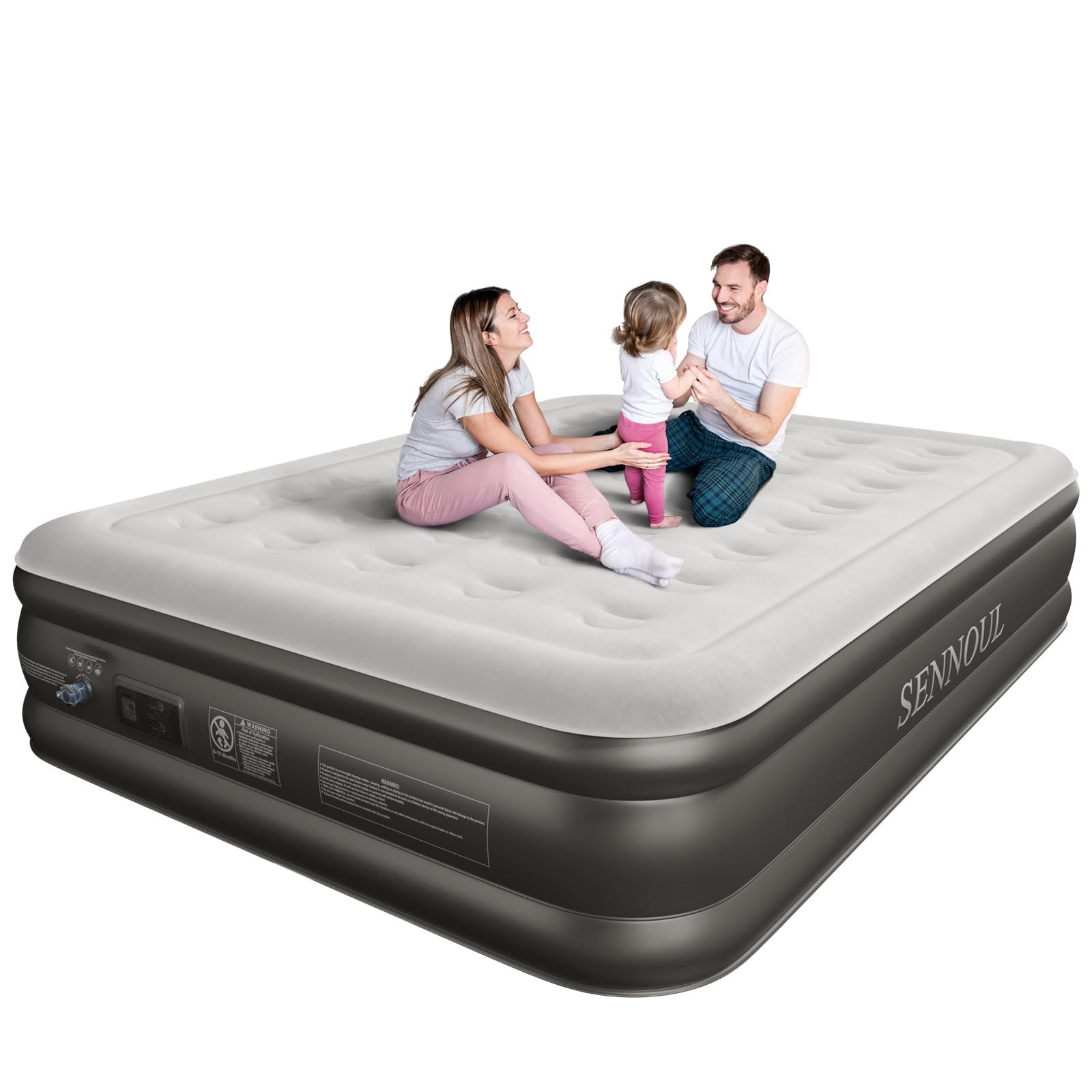 Air Mattress Queen 18 650lb Built in Pump Self Inflatable Grey WL-966 SENNOUL
