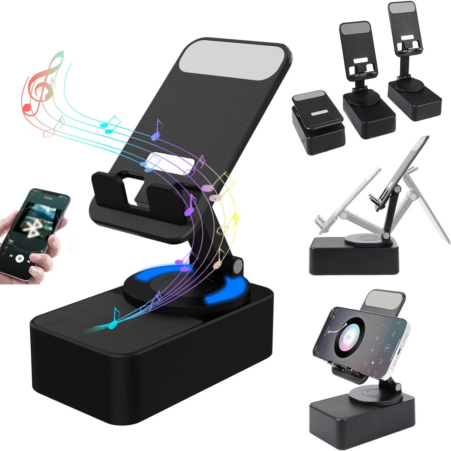 Portable Bluetooth Speaker Wireless with Cell Phone Stand,Rechargeable,LED Light