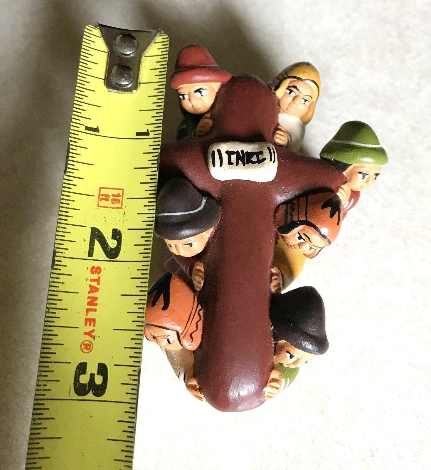 Peru Clay Figures Carrying Crucifix Cross Ethnic Handmade Religious Folk Art