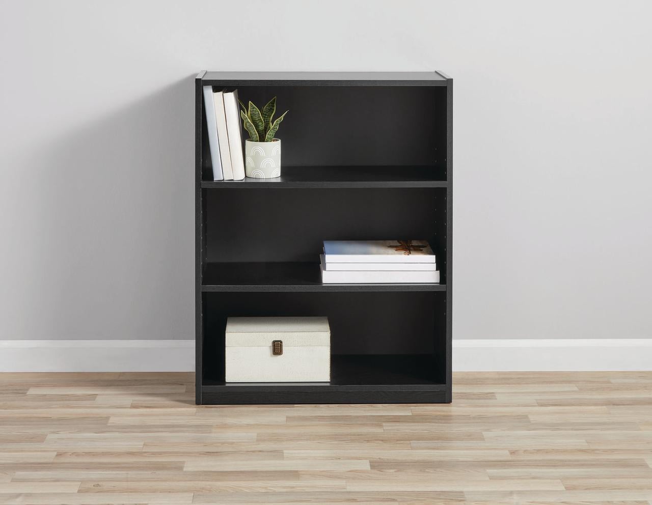 3-Shelf Bookcase with Adjustable Shelves, True Black Oak