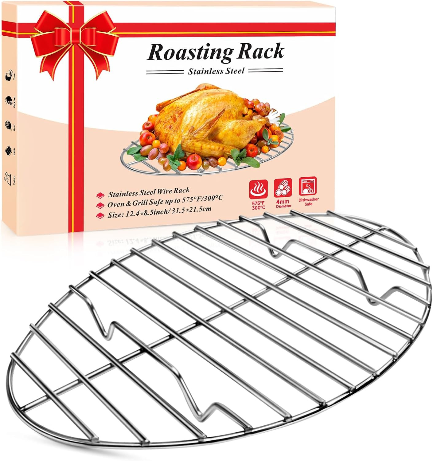Oval Turkey Roasting Rack,12 Inch Stainless Steel Rack for Thanksgiving Christma