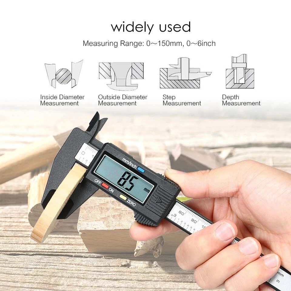 6" 150mm Carbon Fiber Electronic Digital Vernier Caliper Micrometer Gauge LCD