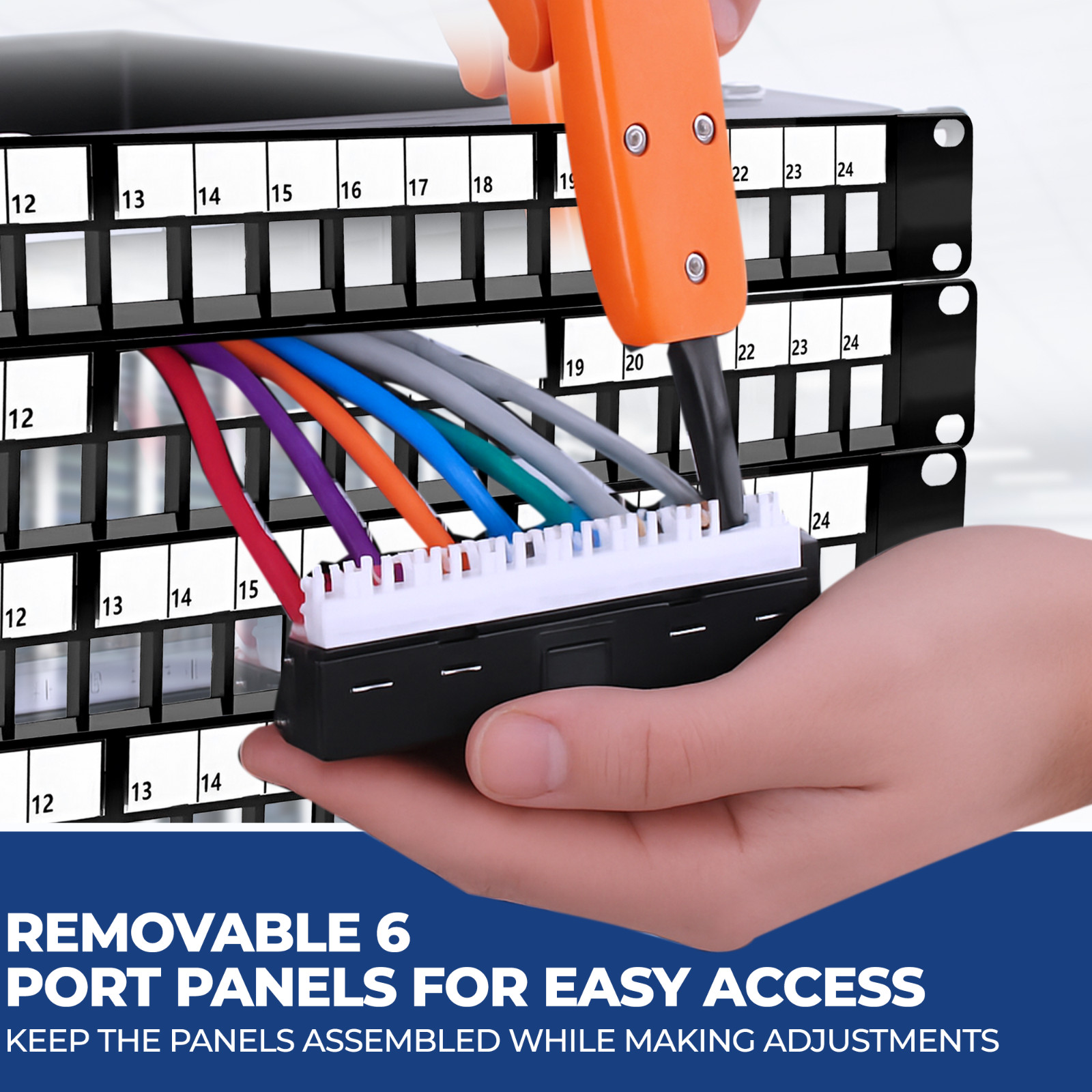 24 Port Blank Keystone 19” Patch Panel 1U - Removable Panels & Rear Cable Bar
