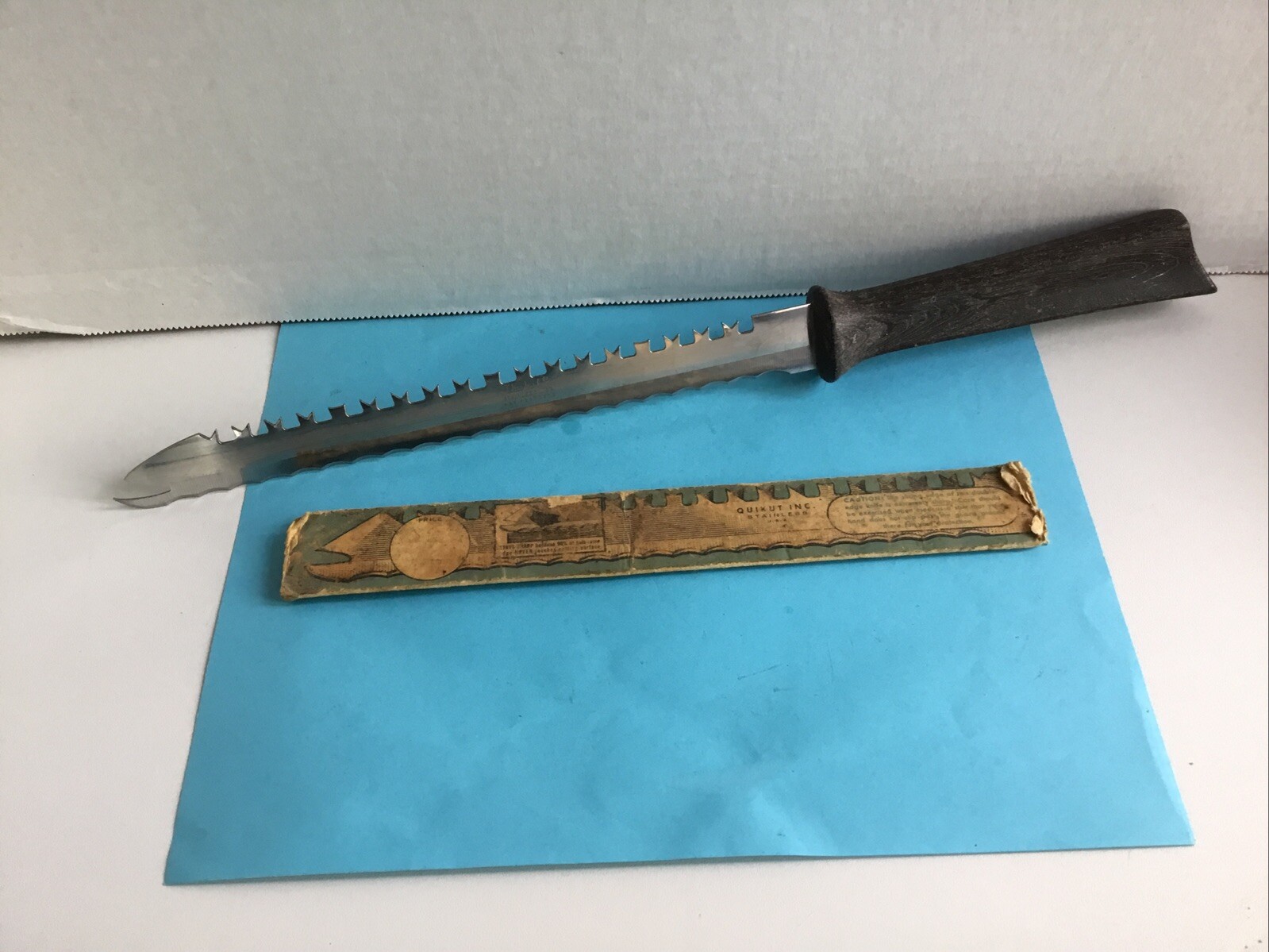 Vintage Quikut Quikkle carving Knife Double Sided Stainless Steel With Sleeve