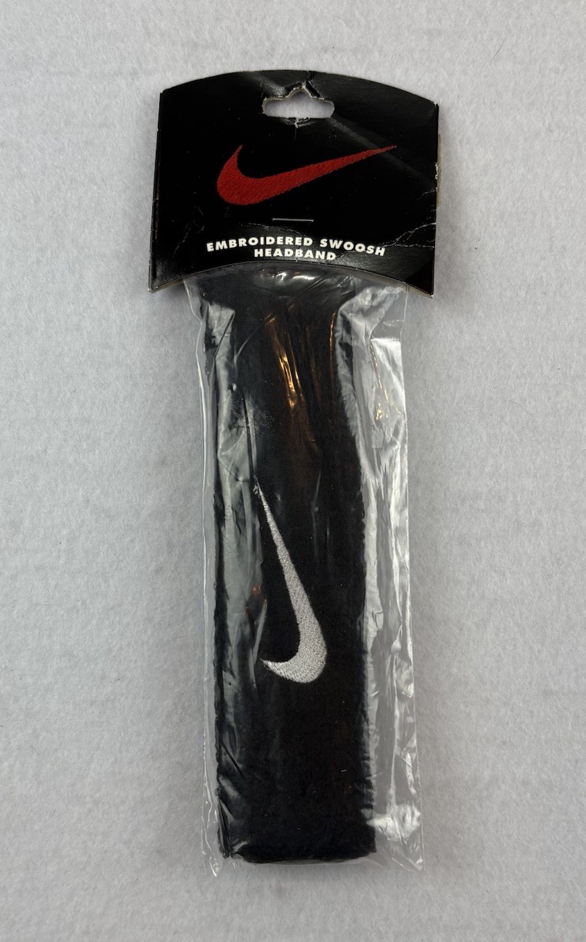 Vintage Nike Headband Black Embroidered Swoosh Logo NWT