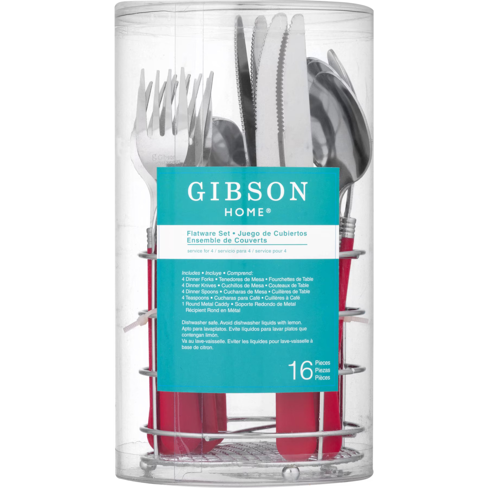 Gibson Sensations II 16 Piece Red Plastic Handle Flatware Set