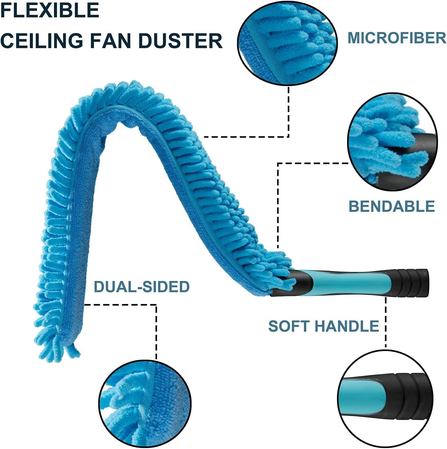 20 Foot High Ceiling Fan Duster with 5-12Ft Extension Pole, Extendable Reusab...