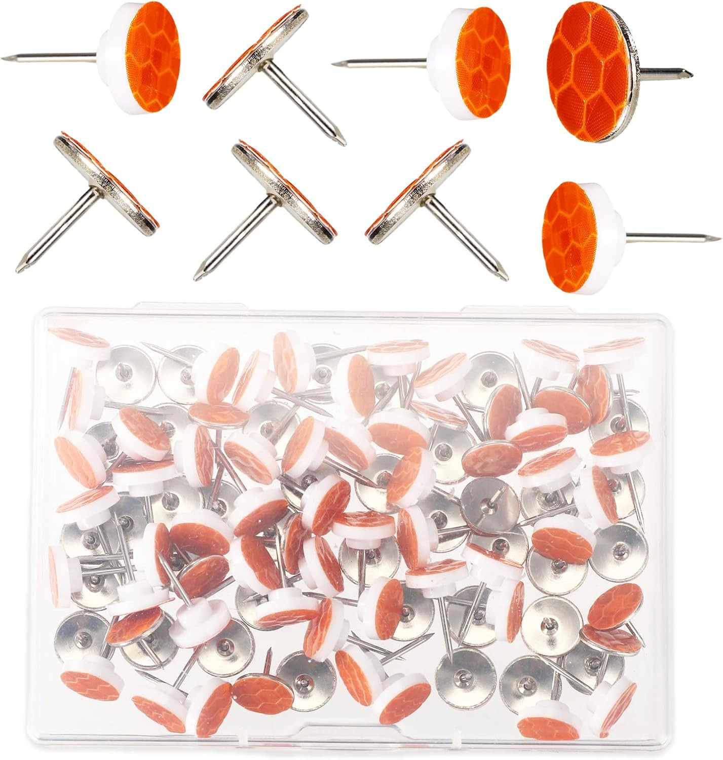 100Pcs Reflective Tacks for Trail Marking, 2 Styles High Visibility Glow Tacks M
