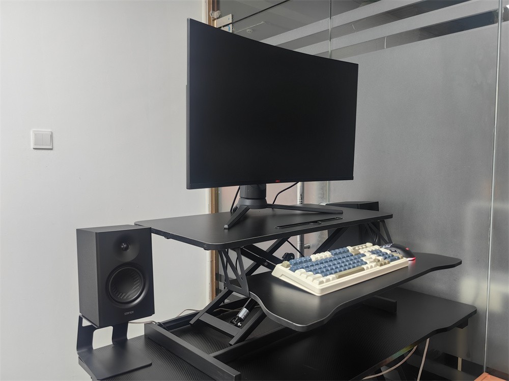 Black 32In Desk Converter Height Adjustable Riser Workstation with Keyboard Tray