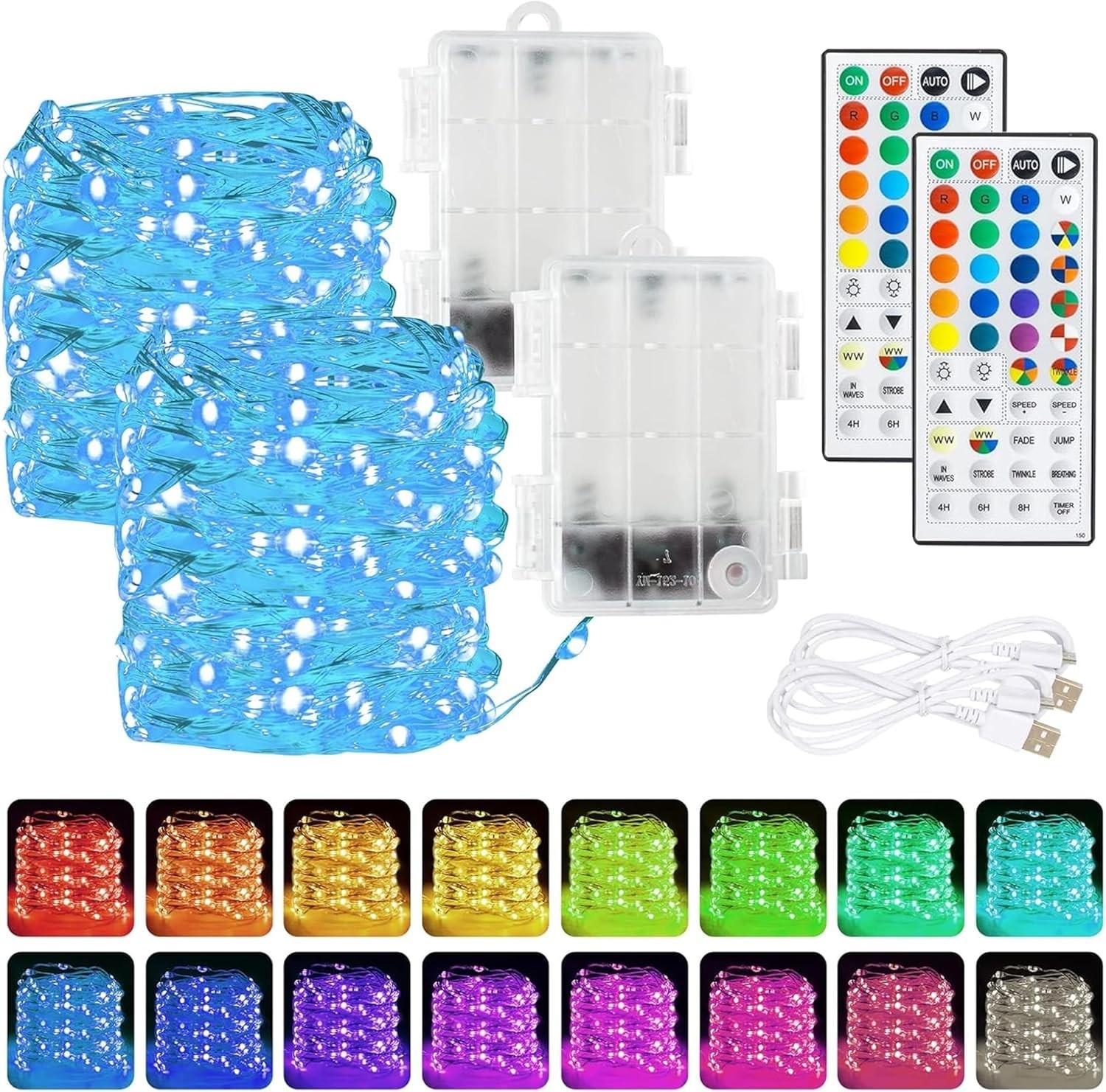 Color Changing Fairy Lights Battery Operated, 2 Pack Total 40FT 120LED Silver...