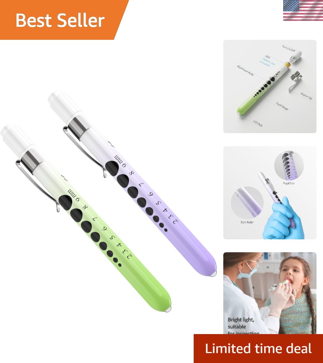 Water-Resistant LED Penlight Duo with Pupil Gauge - Perfect for Nursing Students