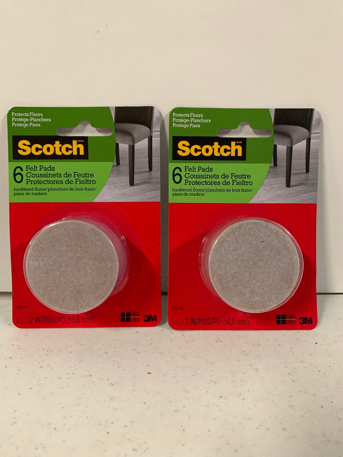 3M Scotch Two Pack 12 Felt Pads Total 2” Protects Floors and Furniture