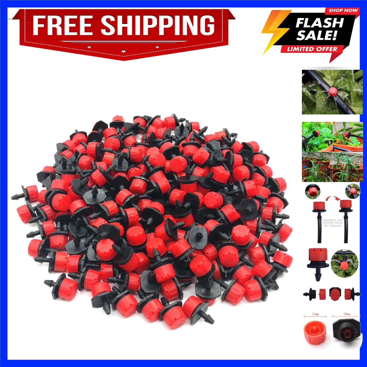 100 Pcs 1/4 Inch Irrigation Drippers Sprinklers | 360 Degree Adjustable Emitt...