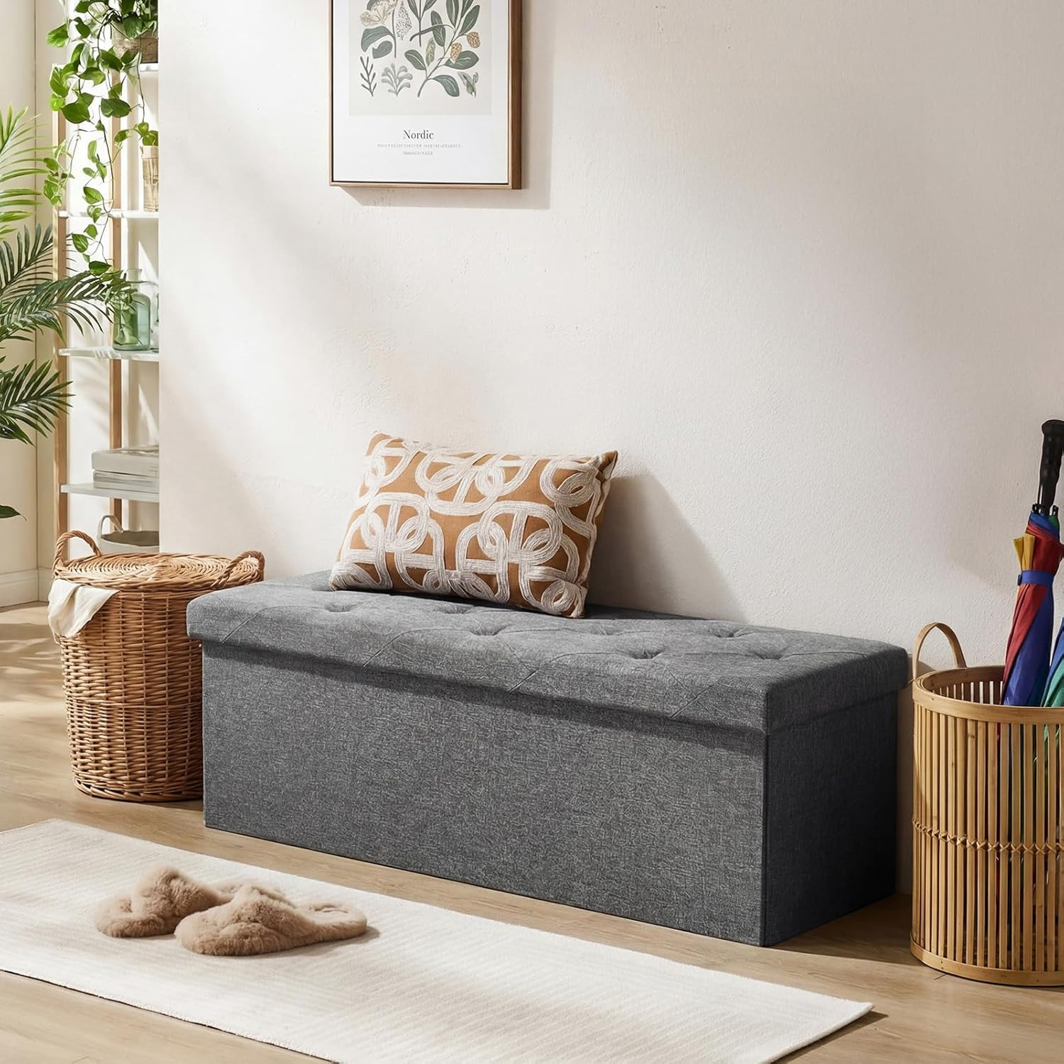 43In Storage Ottoman Bench, Storage Chest, End of Bed Foot Rest Stool with Padde