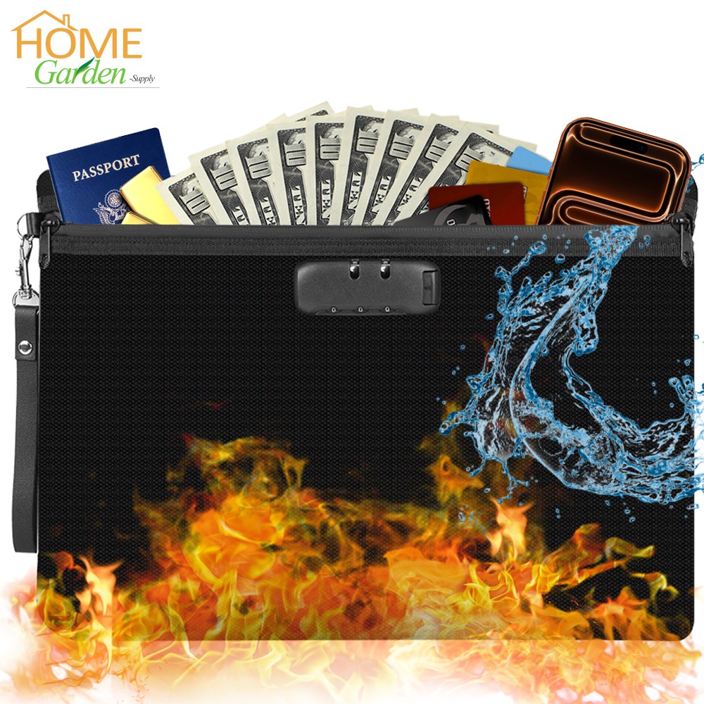 Fireproof Document Money Bag with Lock Waterproof Organizer Pouch for File Cash