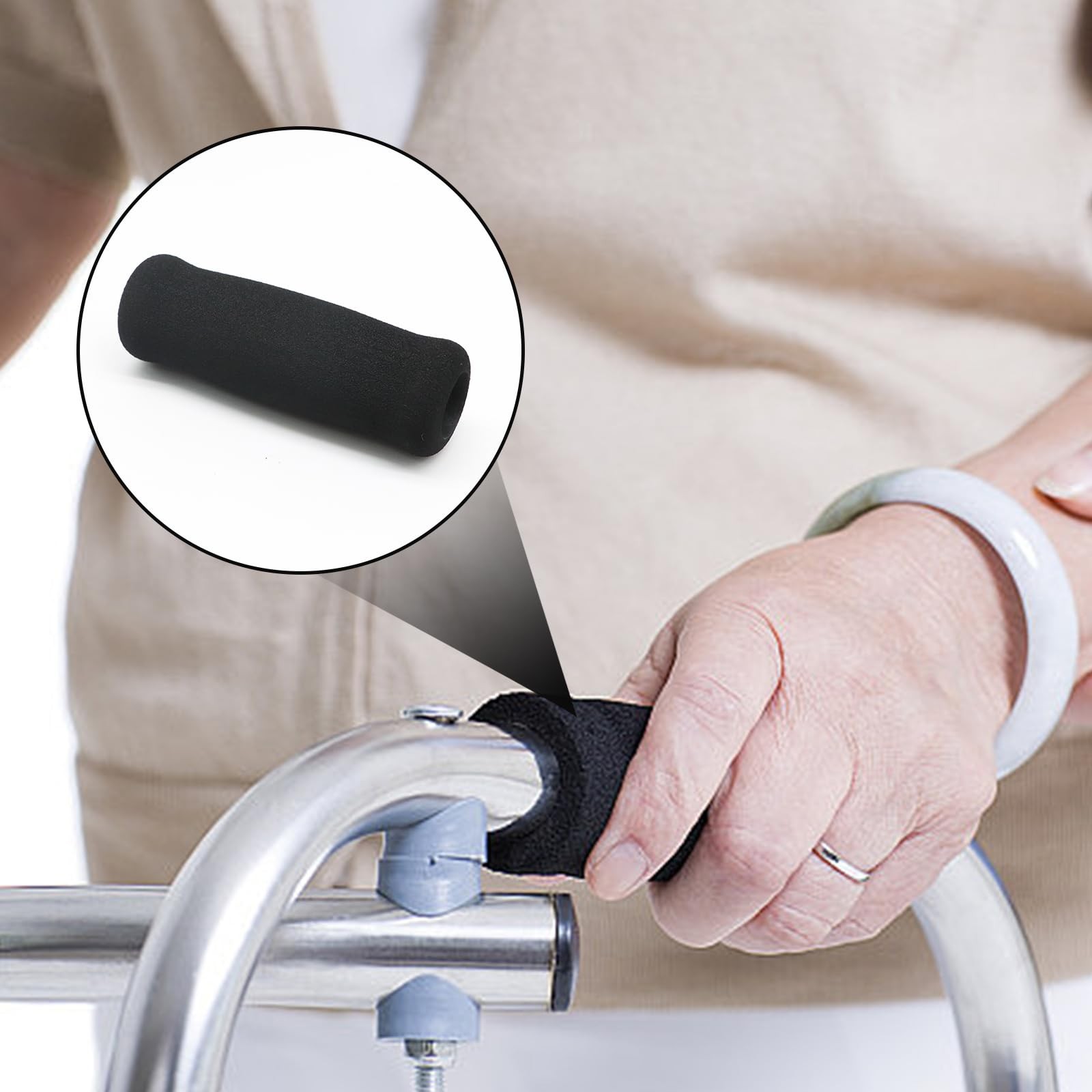 4Pcs Walking Cane Hand Grips Black Foam Replacement for Offset Canes