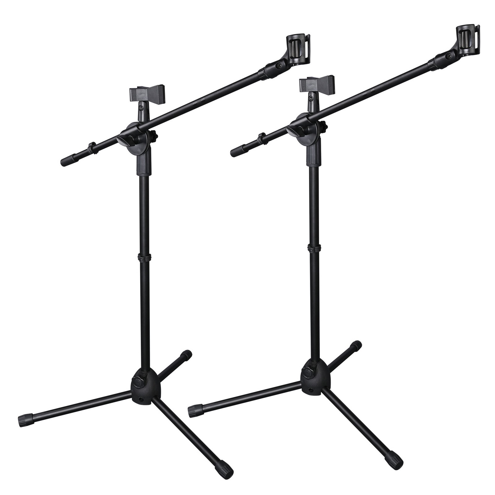 2 Pack Microphone Tripod Stand Rotating Boom Arm Dual Mic Clip Height Adjustable