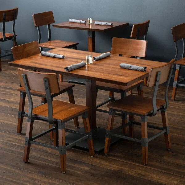 30" x 48" Rectangular Solid Wood Live Edge Restaurant Table Top in Walnut Wood