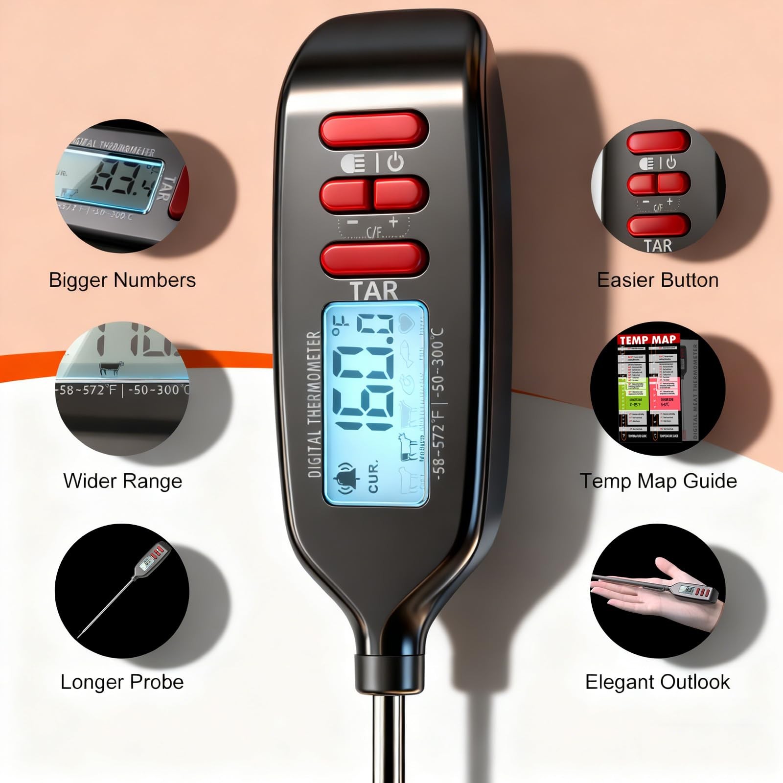 Antonki Meat Thermometer Digital, Smart Instant Read - Black