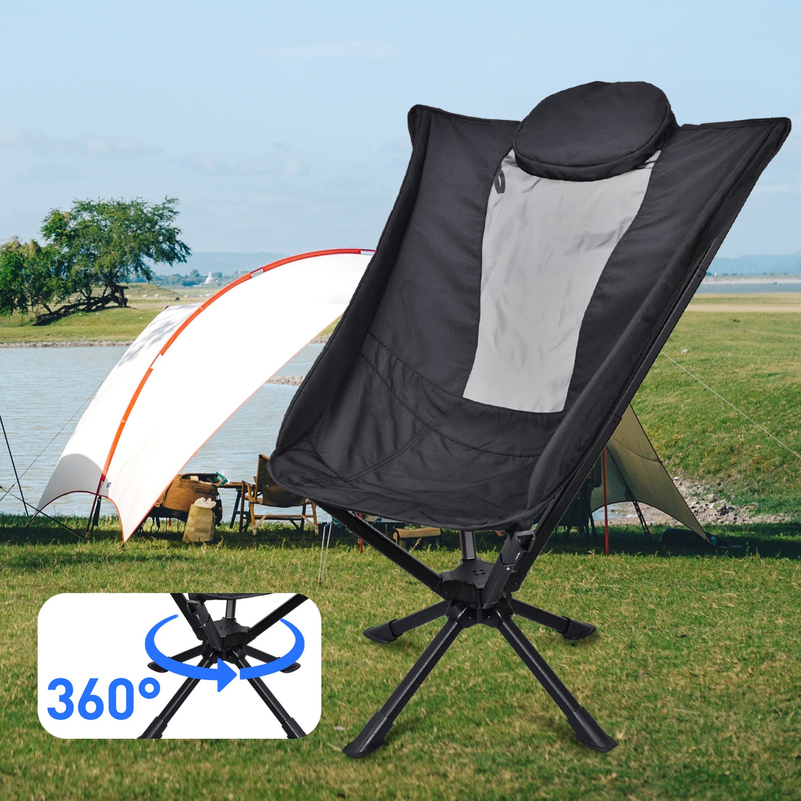 Folding Camping Gadgets Portable 360° Swivel Camping Chair for Outdoor Relaxing