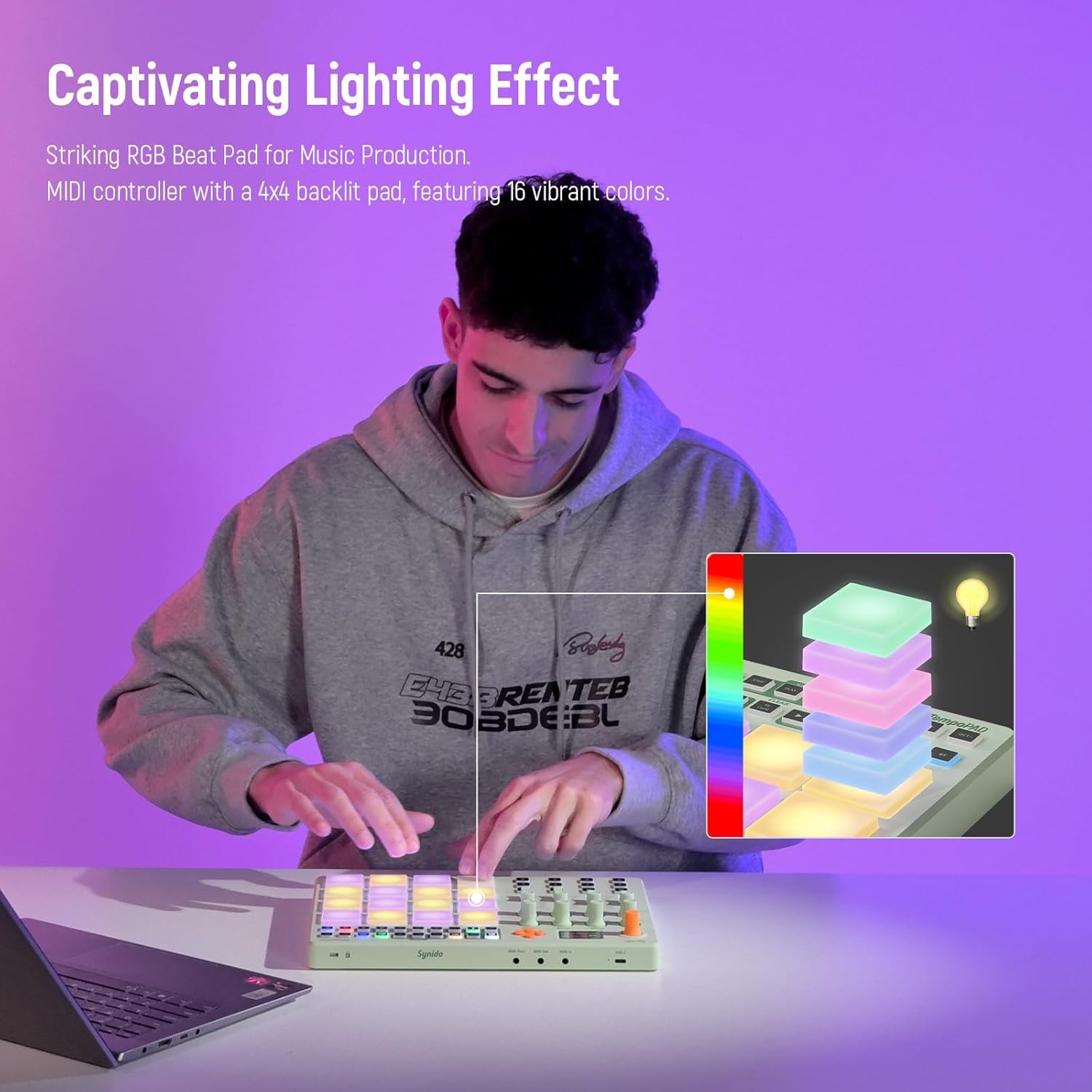 Synido MIDI Pad Controller, Rechargeable Beat Maker Machine with 16 RGB Beat Pad