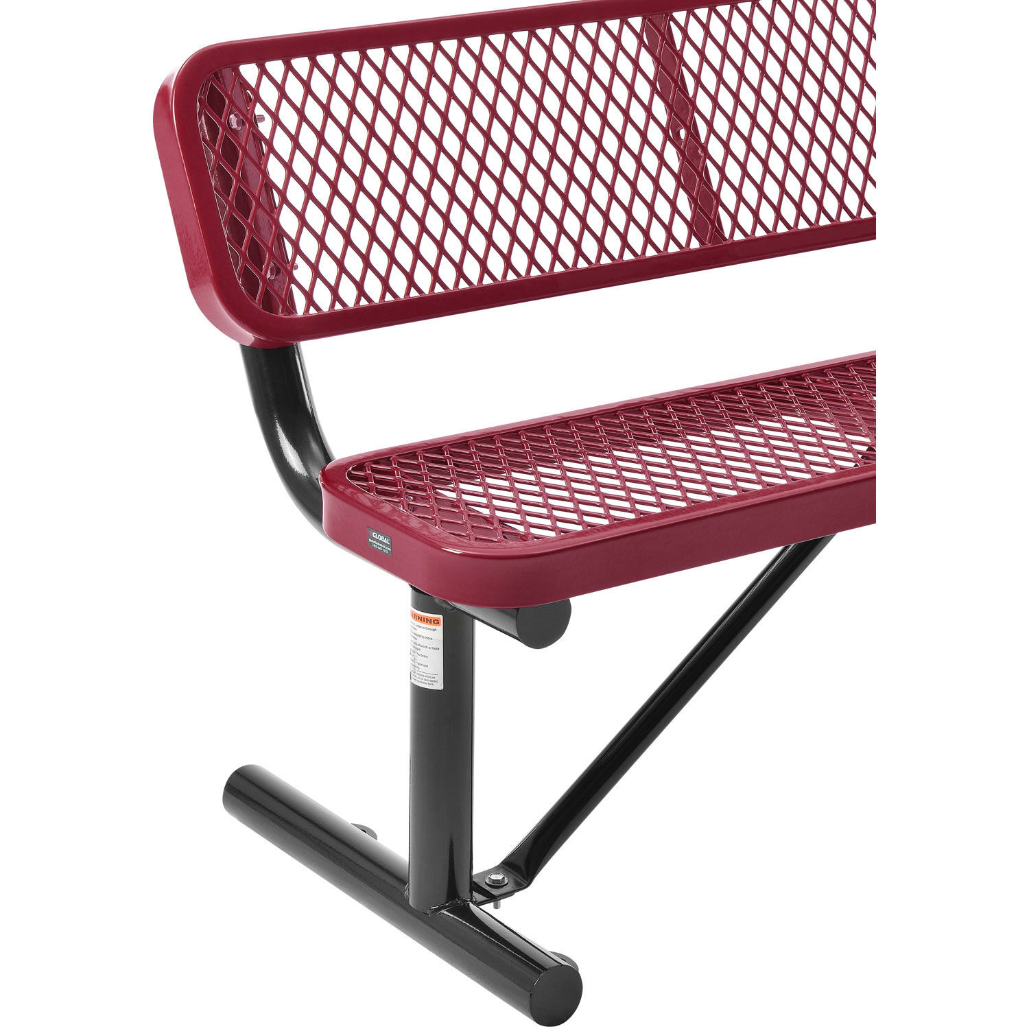 48"L Outdoor Steel Bench with Backrest Expanded Metal Red