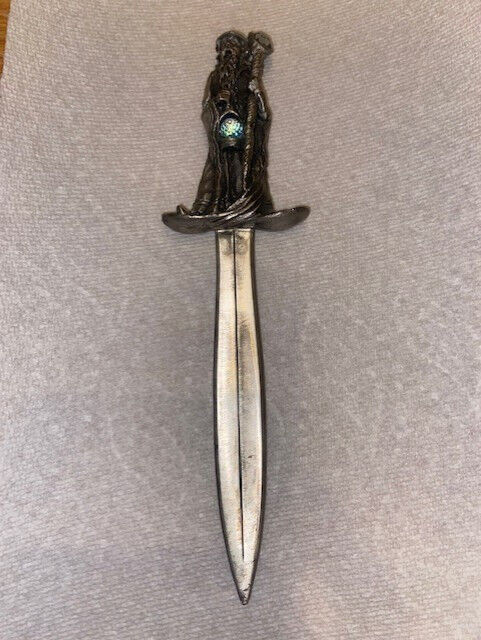 Pewter Wizard Dagger/Letter Opener w/ Clear Jeweled Cane & Orb