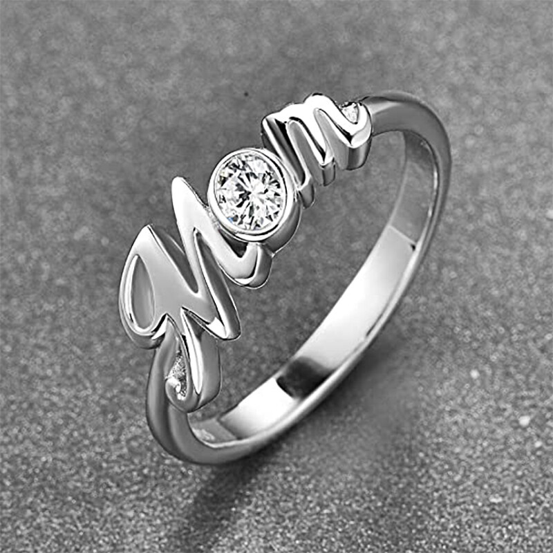 Elegant Women 925 Silver Plated Mother Day Ring Cubic Zirconia Jewelry Size 6-10