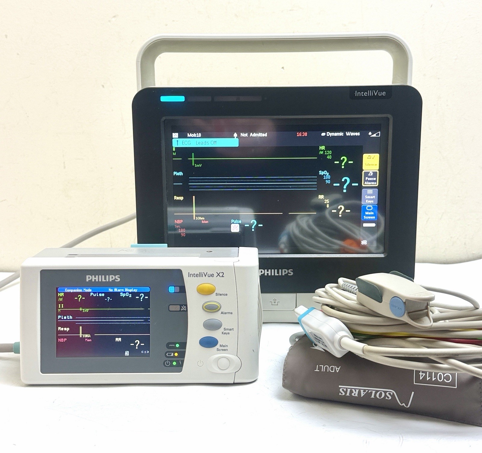 PHILIPS INTELLIVUE MX400 PATIENT MONITOR & X2 MODULE + LEADS ECG MX450 MP30 MP50