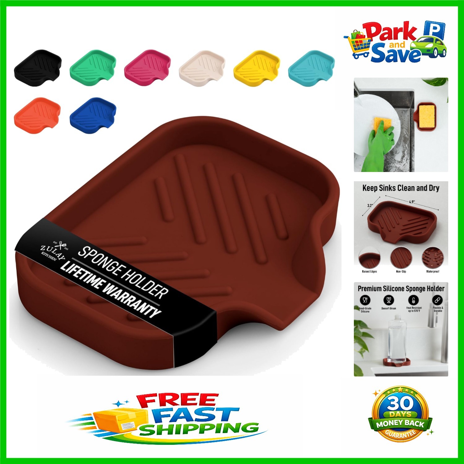 Multipurpose Silicone Sponge Holder 4.9” - Ideal for Kitchen & Bathroom