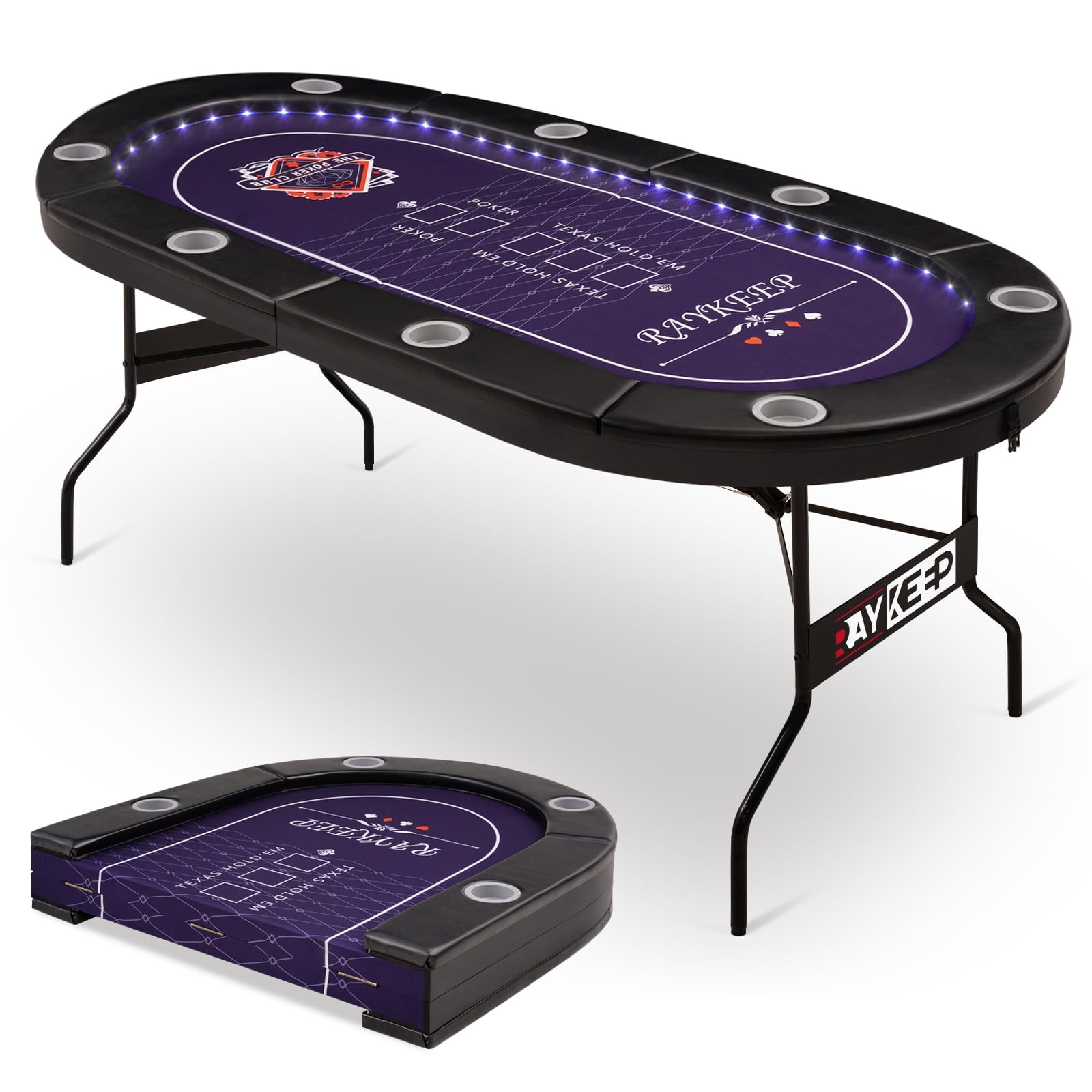 71" LED Poker Table - 8 Player Foldable Texas Hold'em Table