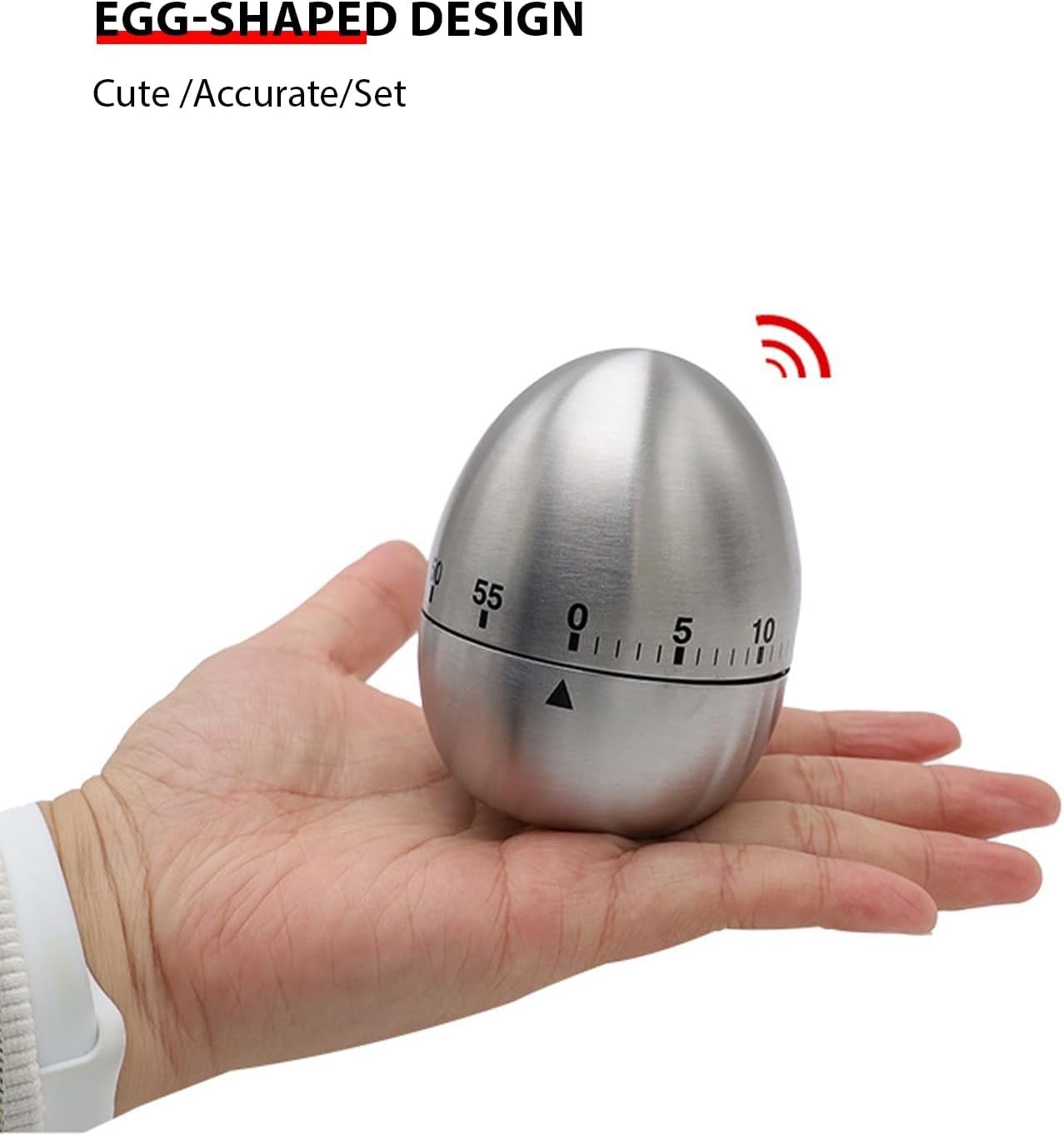 NEW Stainless Steel Creative Mechanical Rotate Timer Egg Shape Manual Countdown