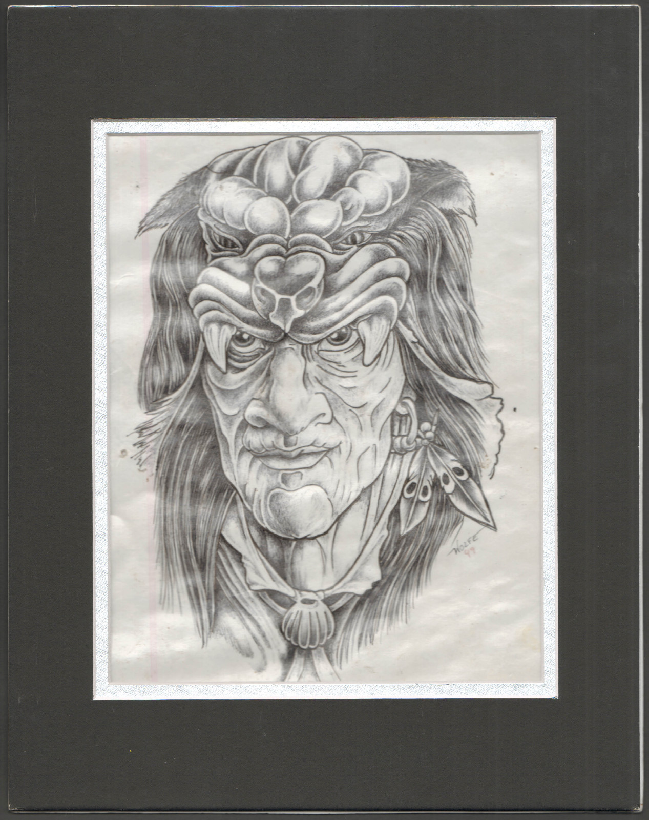 Original Hand-Drawn Tattoo Prison Art Wolfe 2000 Outsider Art sh