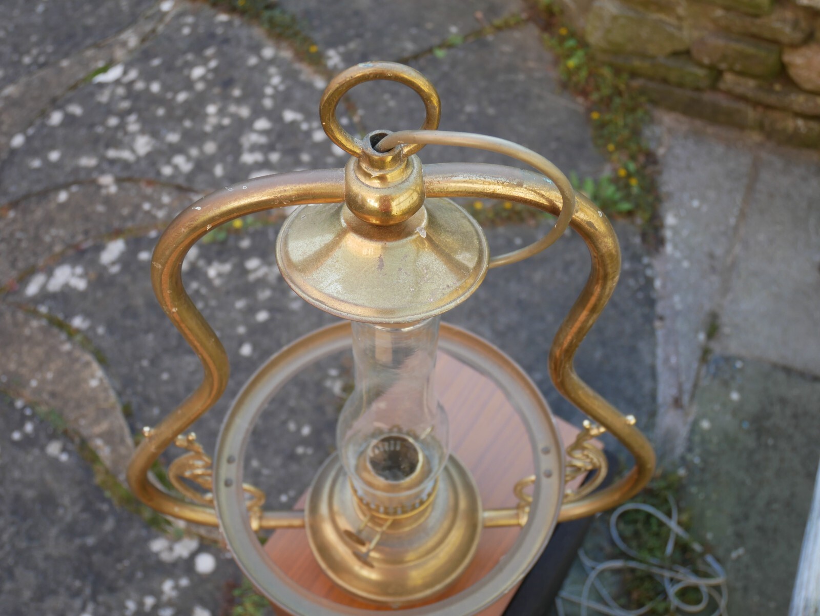 Art nouveau style hanging light, oil lamp conversion