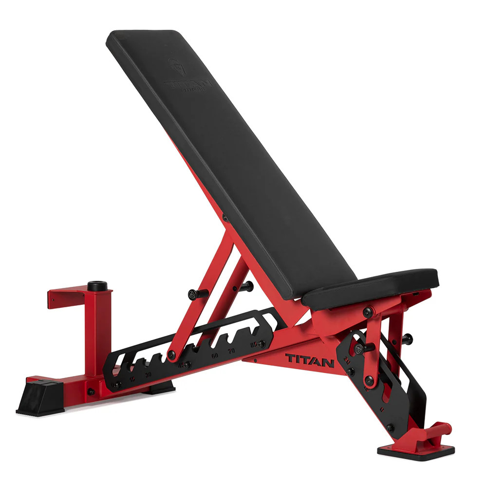Titan Fitness TITAN Series Red Adjustable Bench, 600LB Incline/1000 LB Flat