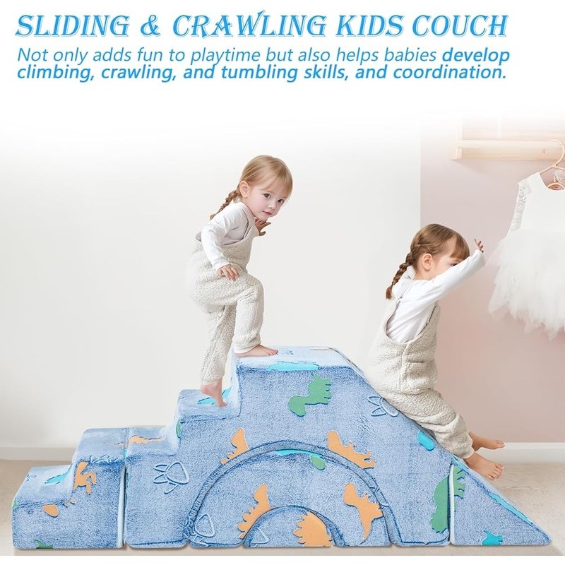 Convertible Kids Couch W/ Slide & Climbing Stairs Soft Foam Play Furniture New
