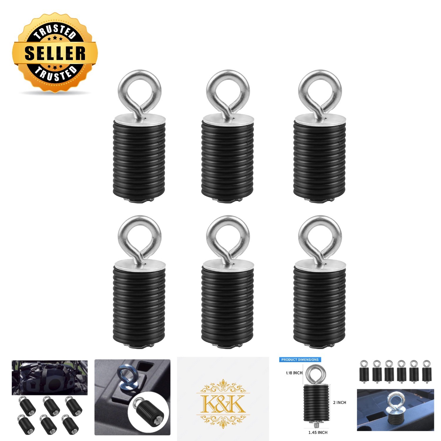 Durable UTV Bed Tie Down Anchors Set of 6 - Easy Installation & Black Finish