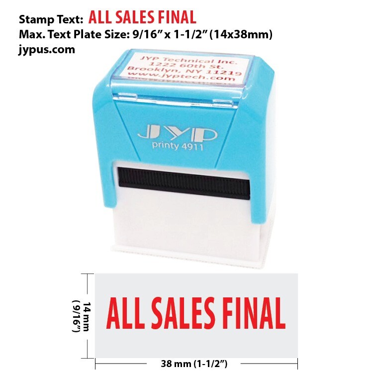 All Sales Final -JYP 4911B Self Inking Rubber Stamp (Red Ink)
