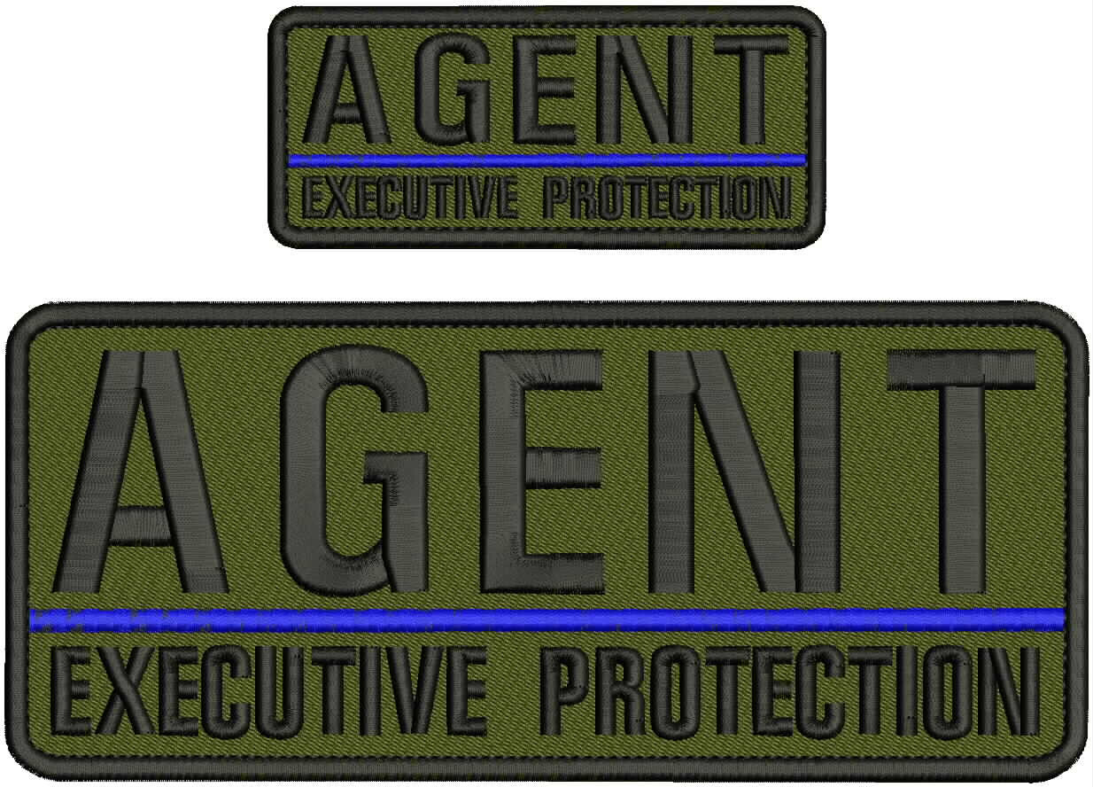 AGENT EXECUTIVE PROTECTION EMB PATCH 4X10 & 2X5 VELCR@ ON BACK BLACK ON OD GREEN