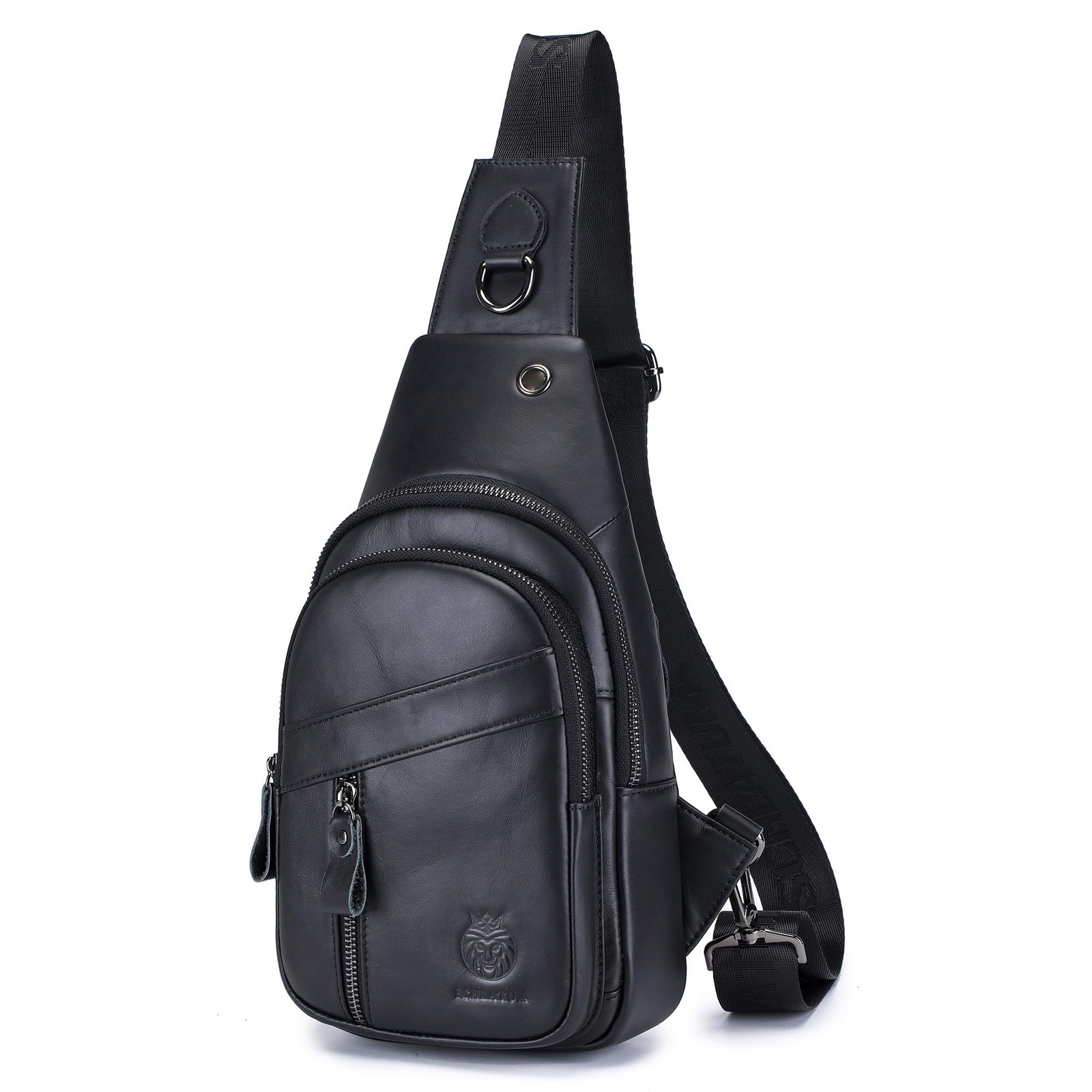 LUKZIJAES Genuine Leather Sling Bag for Men #14-black