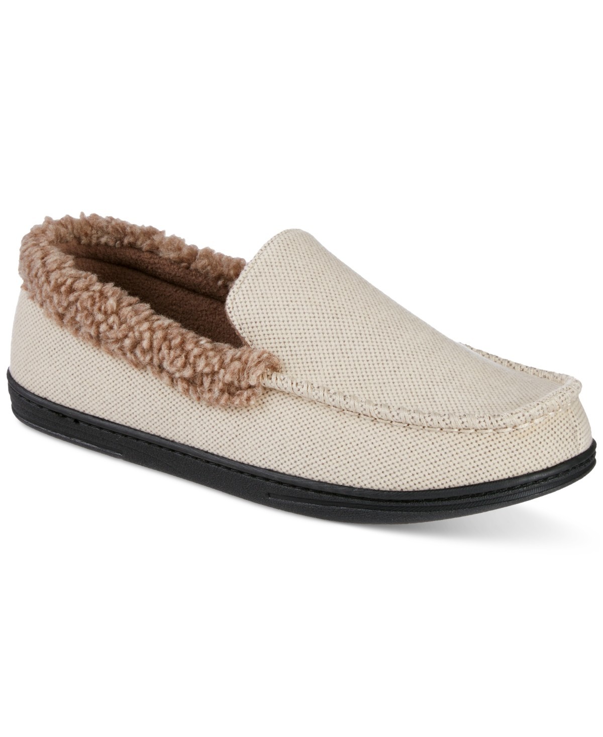 Isotoner Mens Brushed Knit or Plaid Lewis Moccasin Slipper Stone Medium(8-9)