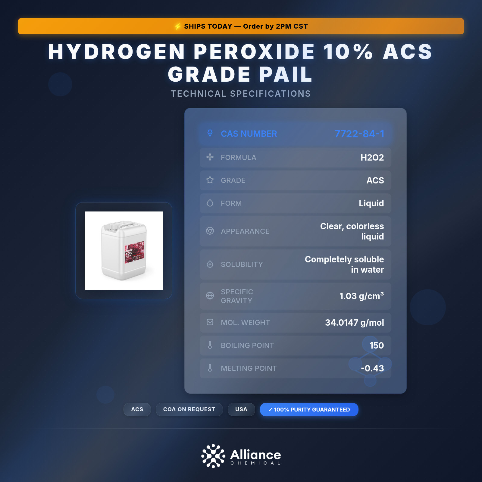 Hydrogen Peroxide 10% ACS Grade - 5 Gallon Pail