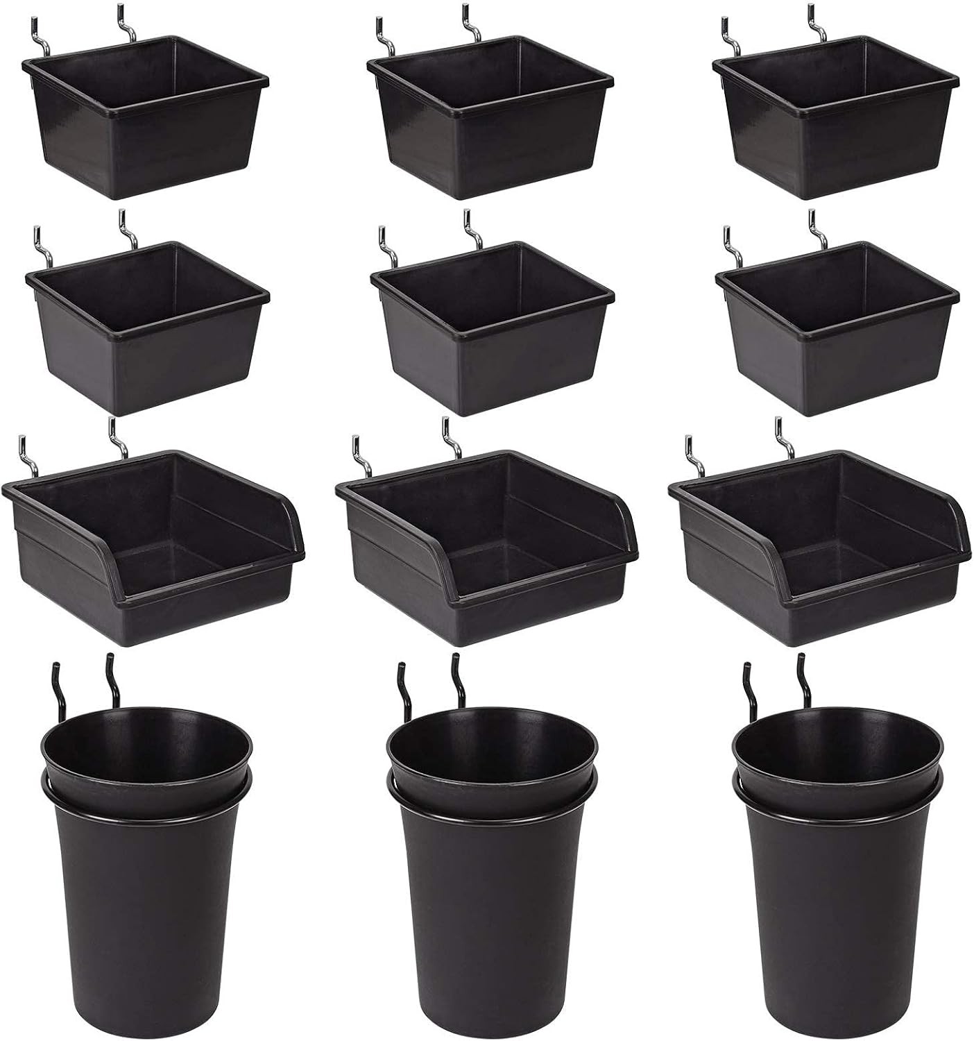 12 Pack Pegboard Bins PegBoard Cups with Hooks & Loops, Peg Board Hooks Assor...