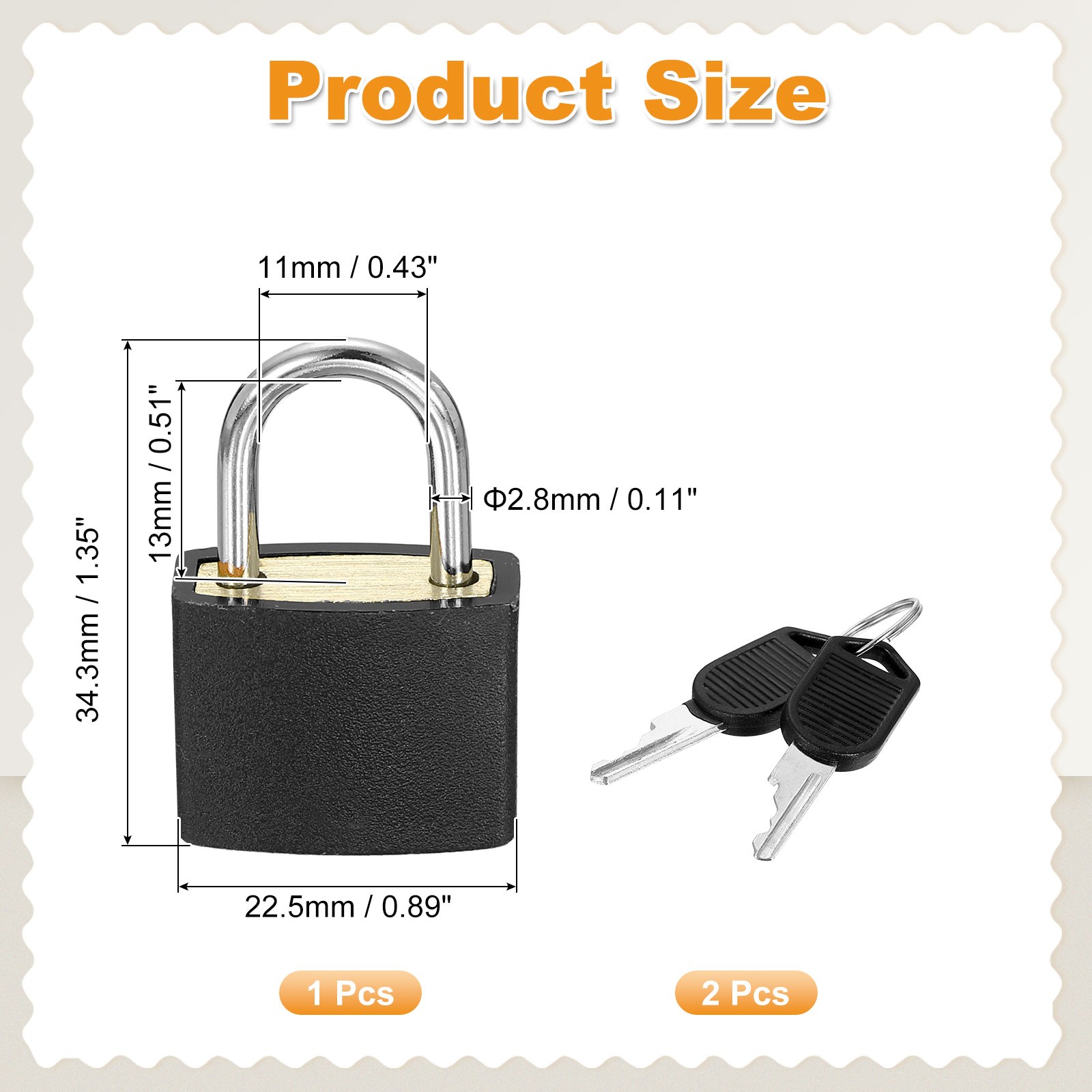 Padlock with Keys Shackle Waterproof Keyed Locks Black