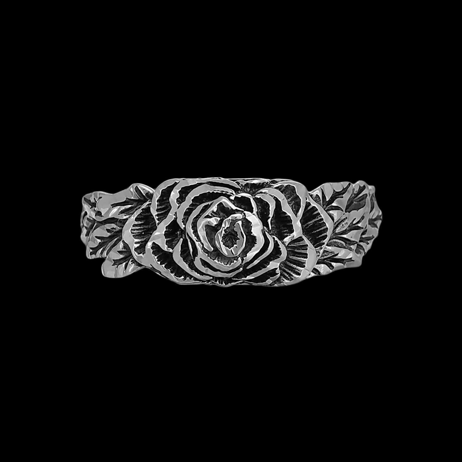 Size 4 Diamond Cut Full Bloom Rose Ring