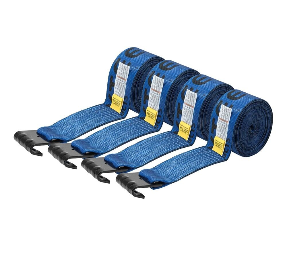 4PK Winch Straps 4"x27' Blue Heavy Duty Tie Down w/Flat Hook WLL# 5400 lbs