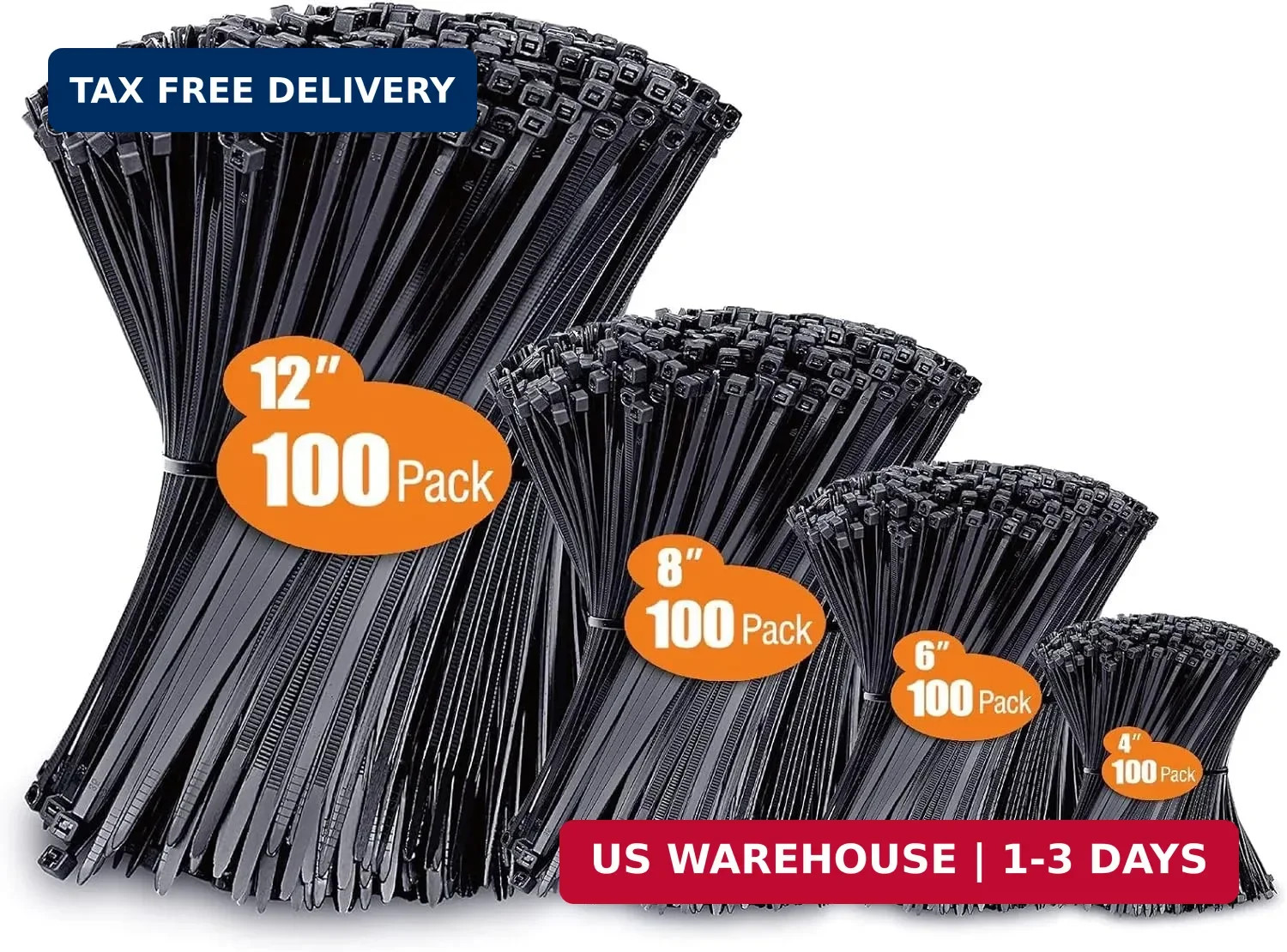 Cable Zip Ties,400 Pack Black Zip Ties Assorted Sizes 12/8/6/4 Inch,Multi-Purpos