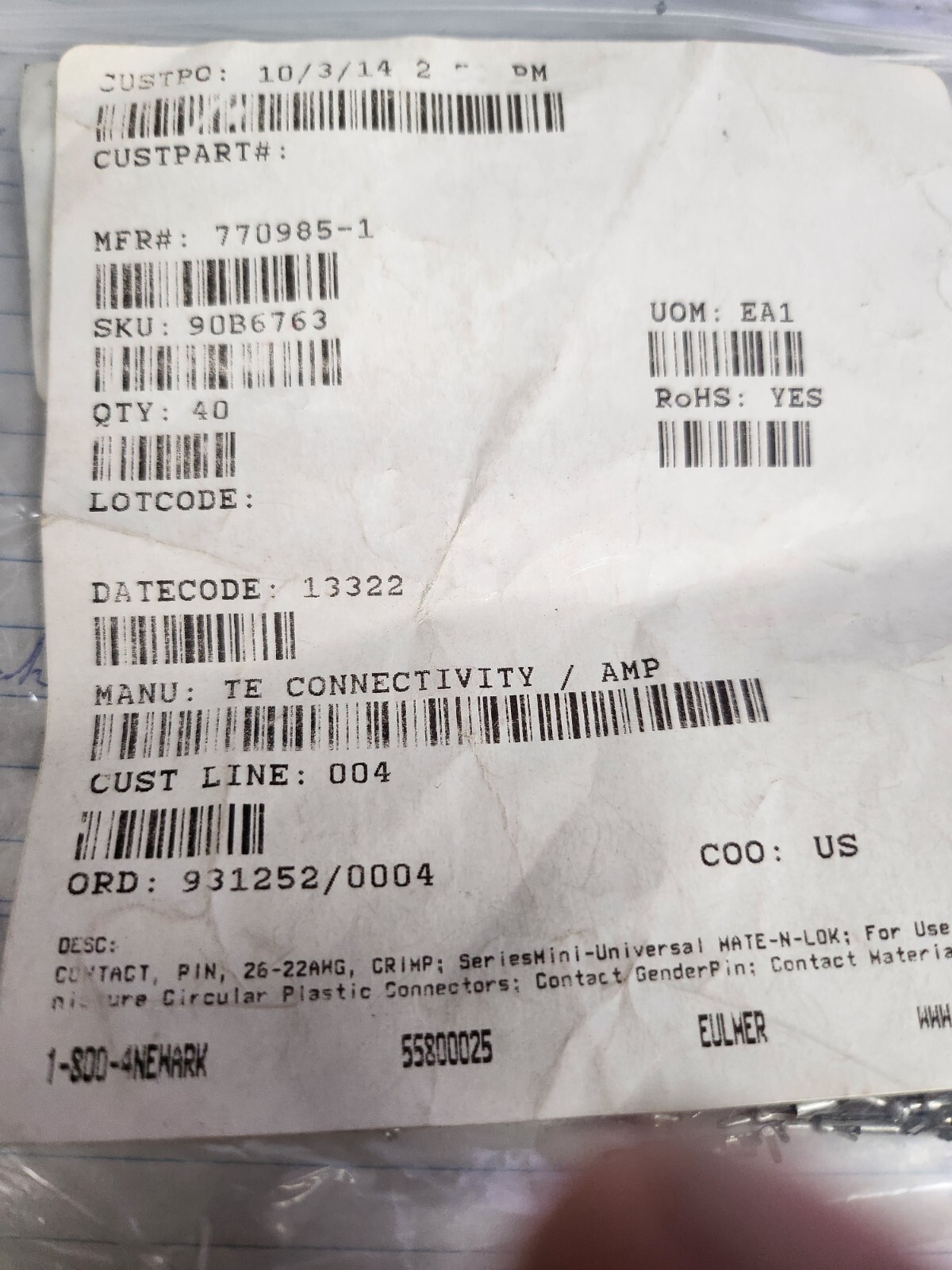TE Connectivity 770985-1 Bag of 50 Plus  Electrical Connectors USIP
