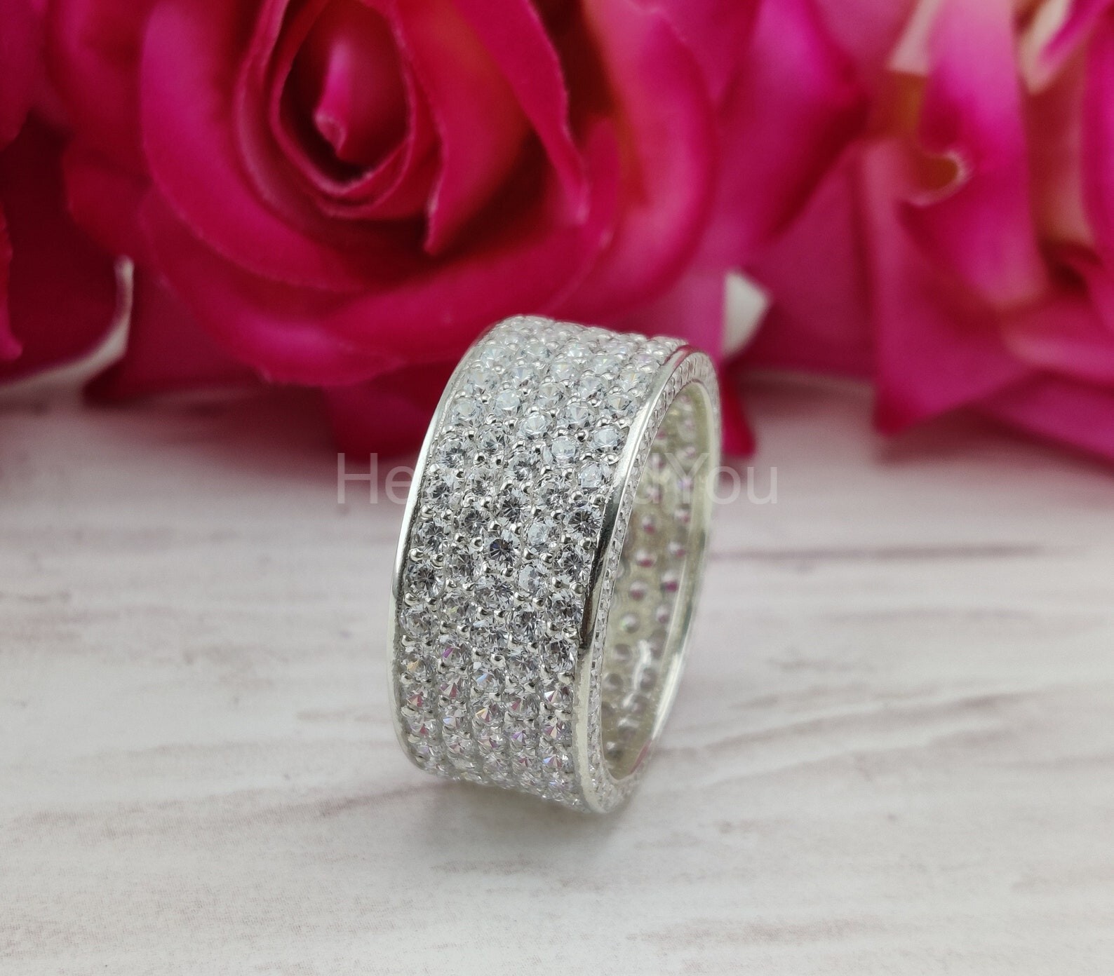 4ct Round Cut Moissanite Cluster Wide Eternity Wedding Band 14k WhiteGold Plated